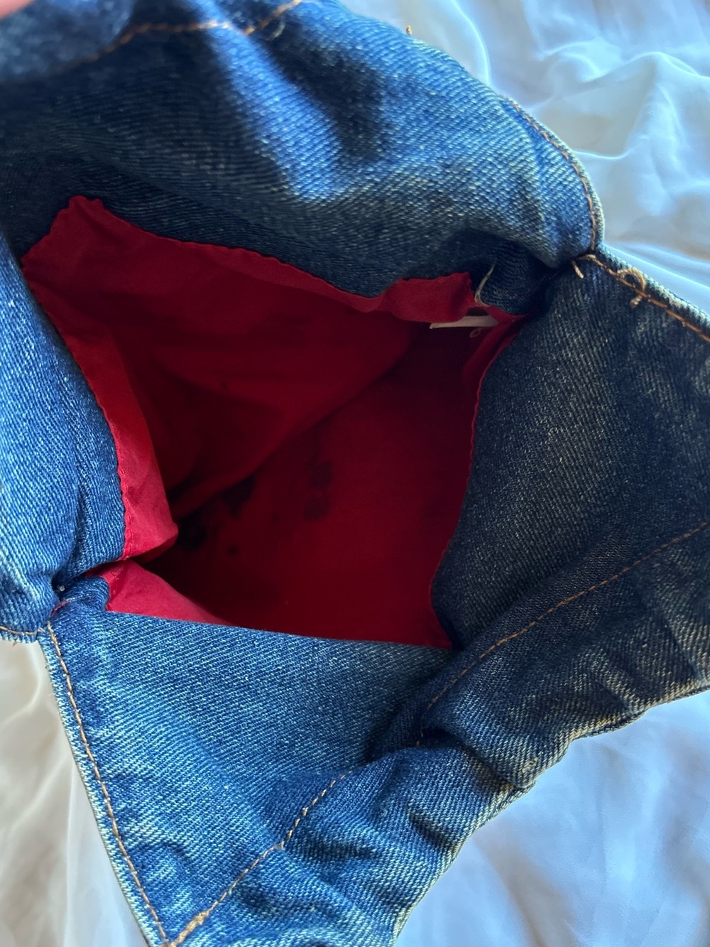 Vintage Y2K Denim Blues Upcycled Repurposed Skirt Small Hand Purse Bamboo Handle - Picture 6 of 6